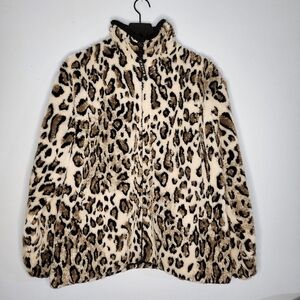 Nanuk Vintage  Women's Fleece Jacket Leopard Cheetah Print Fuzzy XL